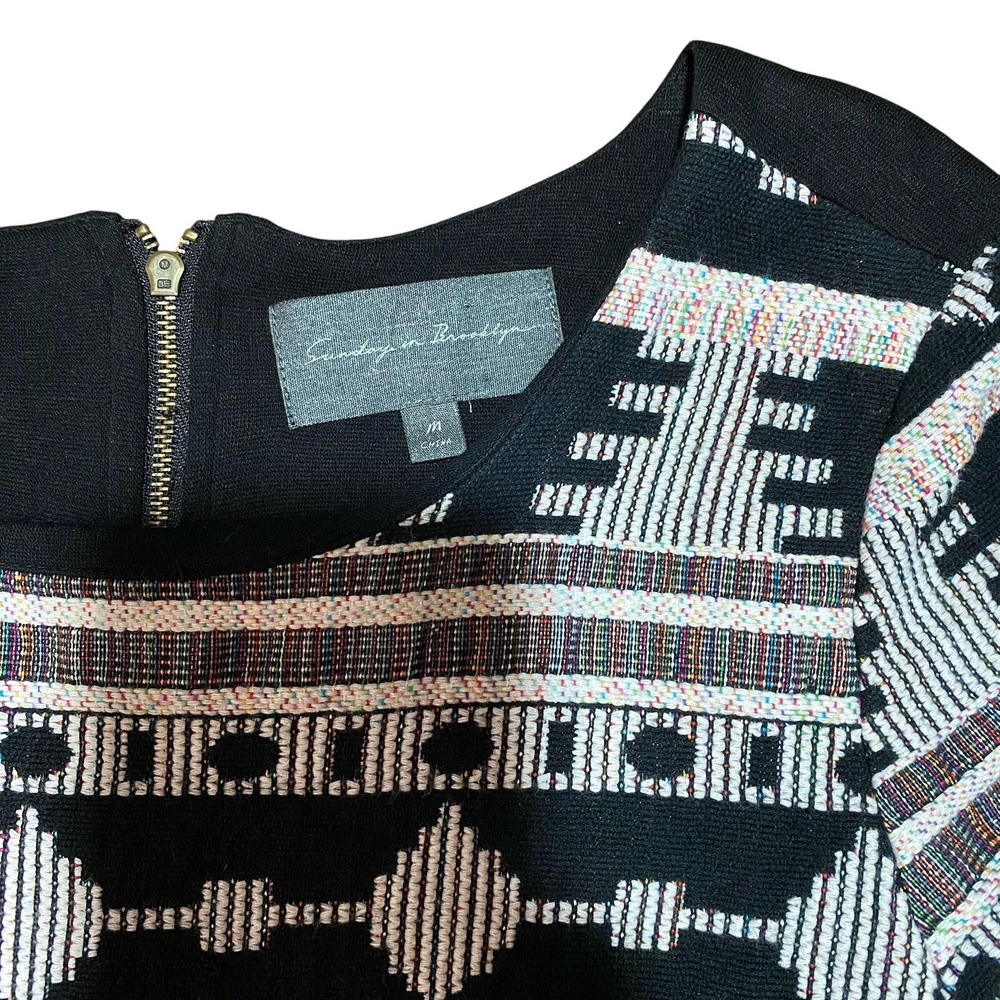 Sunday In Brooklyn Anthropologie Blouse Black Patterned Top Zipper Aztec Medium - Picture 3 of 3